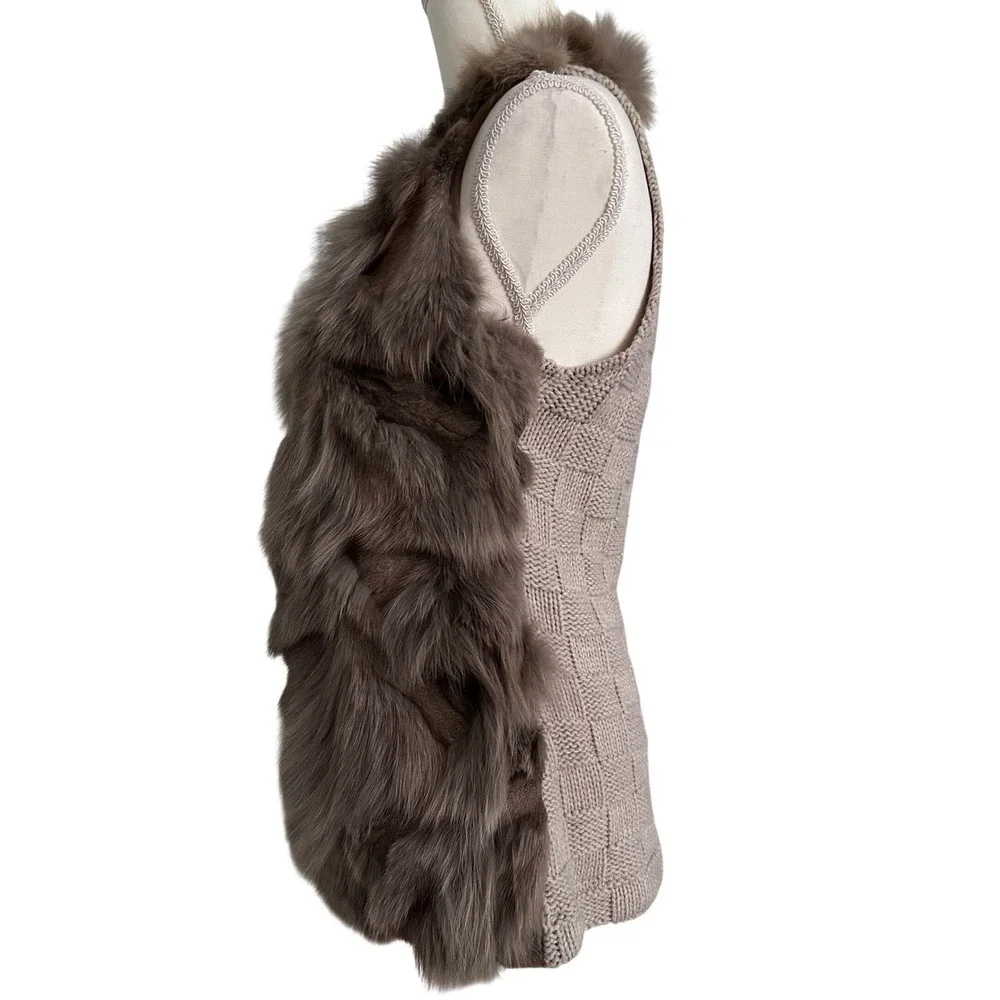 Anthropologie THE CUE Faux Fur Vest Brown Boho Layering Jacket Size S